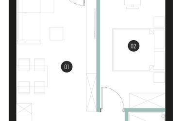 Rzut - Mieszkanie na sprzedaż 2 pokoje o powierzchni 41,77 m² - numer M16 w Atrium House