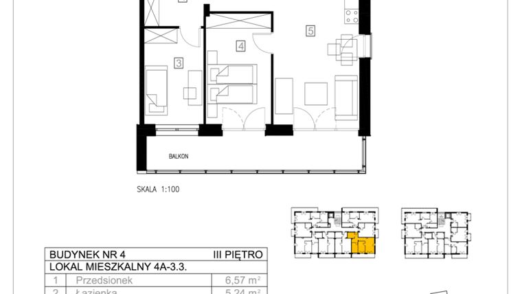 Rzut - Mieszkanie na sprzedaż 3 pokoje o powierzchni 55,97 m² - numer 4A-3.3 w Gardenia Pogodno