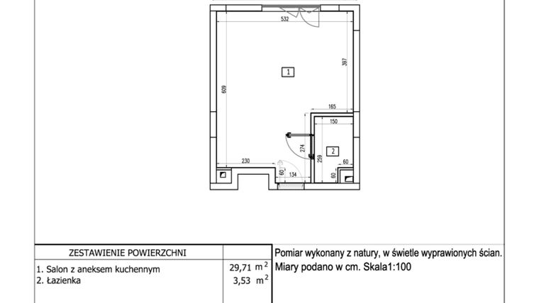 Rzut - Mieszkanie na sprzedaż 1 pokój o powierzchni 33,24 m² - numer 96 w Aquamarina Dąbki