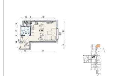 Rzut - Mieszkanie na sprzedaż 1 pokój o powierzchni 27,07 m² - numer 1/1/5/1a w Gwarna