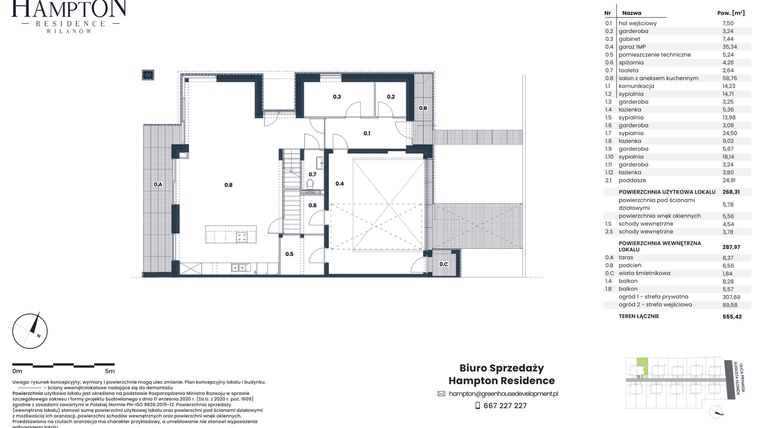 Rzut - Dom na sprzedaż 5 pokoi o powierzchni 268,31 m² - numer HB5B w Hampton Residence Wilanów