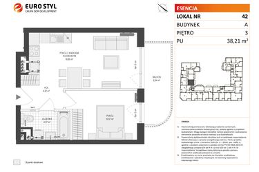 Rzut - Mieszkanie na sprzedaż 2 pokoje o powierzchni 38,21 m² - numer A.42 w Esencja