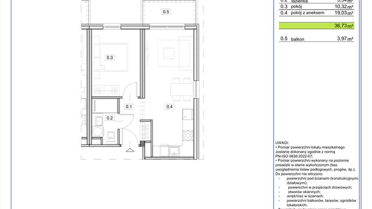 Rzut - Mieszkanie na sprzedaż 2 pokoje o powierzchni 36,73 m² - numer B.15 w EcoBerensona II