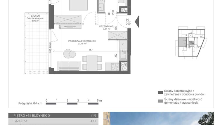 Rzut - Mieszkanie na sprzedaż 1 pokój o powierzchni 35,13 m² - numer M-29 w Unikat Apartamenty D
