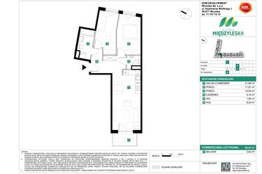 Rzut - Mieszkanie na sprzedaż 3 pokoje o powierzchni 59,53 m² - numer 98 w Osiedle Międzyleska