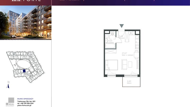 Rzut - Mieszkanie na sprzedaż 1 pokój o powierzchni 35,23 m² - numer D.1.132 w Piano