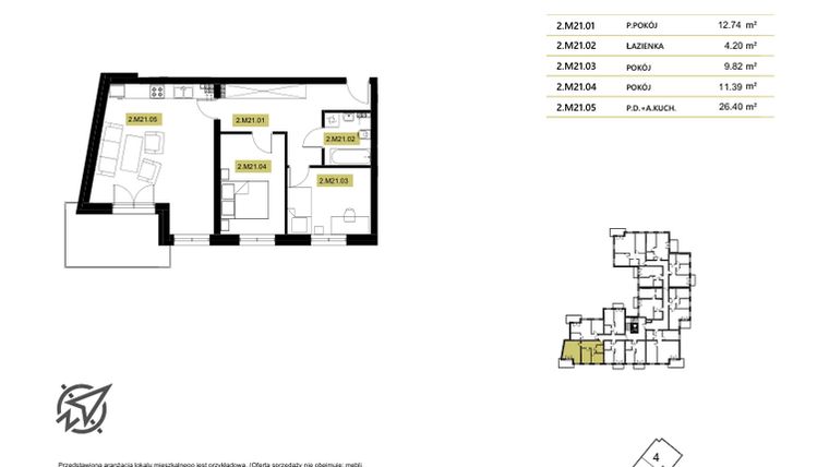 Rzut - Mieszkanie na sprzedaż 2 pokoje o powierzchni 38,1 m² - numer 2M21 w Stary Browar bud. 2