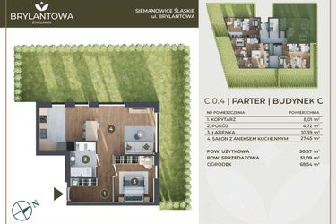 Rzut - Mieszkanie na sprzedaż 2 pokoje o powierzchni 50,57 m² - numer C.0.4 w Brylantowa Enklawa bud. C