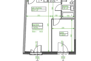 Rzut - Mieszkanie na sprzedaż 2 pokoje o powierzchni 38,93 m² - numer B.II.6 w Osiedle Opolska