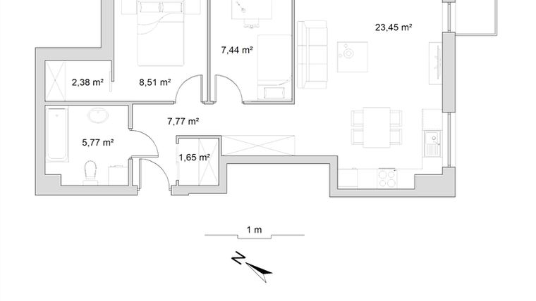 Rzut - Mieszkanie na sprzedaż 3 pokoje o powierzchni 56,97 m² - numer 8.3 w Vela Park