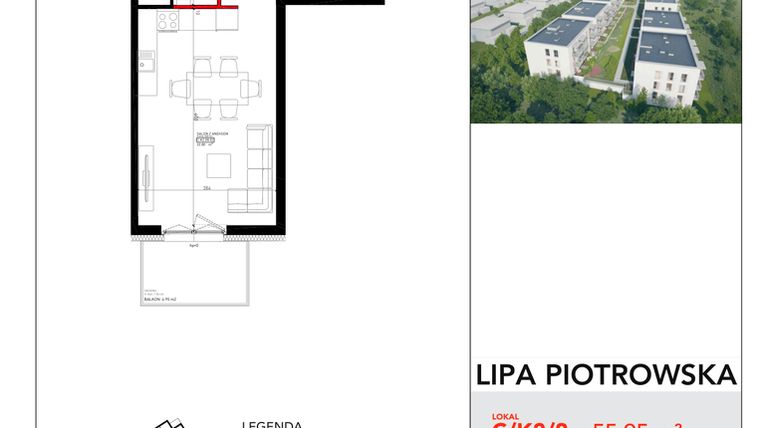 Rzut - Mieszkanie na sprzedaż 3 pokoje o powierzchni 55,95 m² - numer C/2/8 w Lipa Piotrowska
