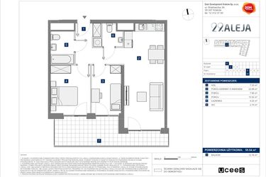 Rzut - Mieszkanie na sprzedaż 2 pokoje o powierzchni 43,68 m² - numer E.47 w 29. Aleja etap 2
