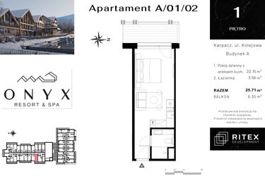 Rzut - Mieszkanie na sprzedaż 1 pokój o powierzchni 25,83 m² - numer NR 01.A2 w Onyx Resort & Spa