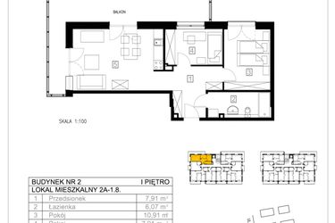 Rzut - Mieszkanie na sprzedaż 3 pokoje o powierzchni 54,55 m² - numer 2A-1.8 w Gardenia Pogodno