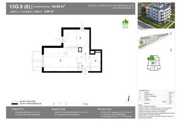 Rzut - Mieszkanie na sprzedaż 2 pokoje o powierzchni 44,65 m² - numer 13G.8 w Zielone Zamienie X