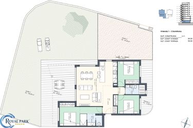 Rzut - Mieszkanie na sprzedaż 3 pokoje o powierzchni 94 m² - numer AP1 w Residencial Royal Park
