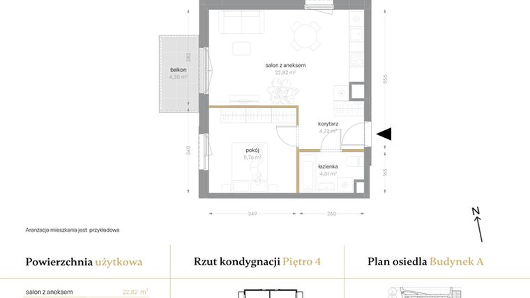 Rzut - Mieszkanie na sprzedaż 2 pokoje o powierzchni 43,32 m² - numer A/56 w Królowej Jadwigi
