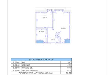 Rzut - Mieszkanie na sprzedaż 2 pokoje o powierzchni 36,22 m² - numer B.20 w Gaja Park