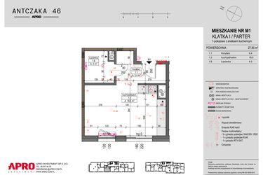 Rzut - Mieszkanie na sprzedaż 1 pokój o powierzchni 27,9 m² - numer 1 w Antczaka 46