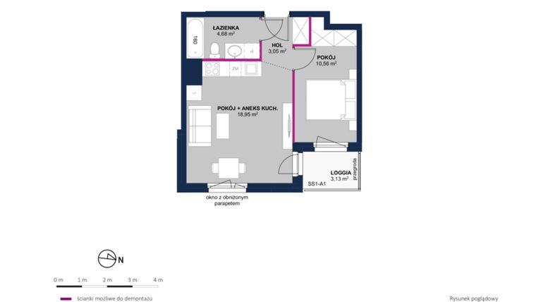 Rzut - Mieszkanie na sprzedaż 2 pokoje o powierzchni 37,24 m² - numer 104 w Moja Północna Etap III