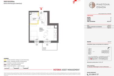 Rzut - Mieszkanie na sprzedaż 1 pokój o powierzchni 27,27 m² - numer E.59 w Piastova Osada