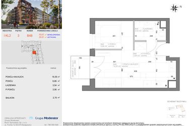 Rzut - Mieszkanie na sprzedaż 1 pokój o powierzchni 29,81 m² - numer I-B48 w Industria etap I-B