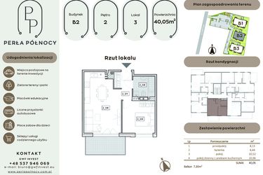 Rzut - Mieszkanie na sprzedaż 2 pokoje o powierzchni 40,05 m² - numer B2.2_3 w Perła Północy etap 2