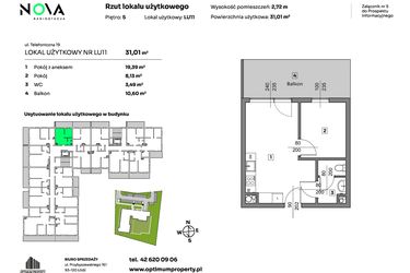 Rzut - Mieszkanie na sprzedaż 2 pokoje o powierzchni 31,01 m² - numer L.U. 11 w Nova Radiostacja - apartamenty inwestycyjne