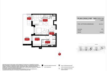 Rzut - Mieszkanie na sprzedaż 1 pokój o powierzchni 54,72 m² - numer WR1 3/0/1/1a w Przystań Reymonta