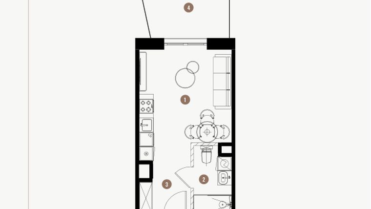 Rzut - Mieszkanie na sprzedaż 1 pokój o powierzchni 25,56 m² - numer 6.09 w WIMA APARTMENTS