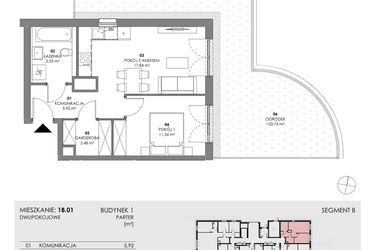Rzut - Mieszkanie na sprzedaż 2 pokoje o powierzchni 44,13 m² - numer 1B.01 w Akacjowa Wita