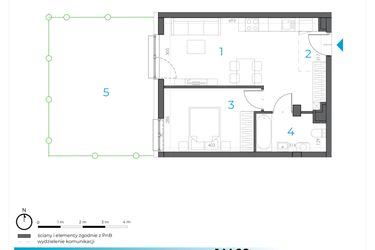 Rzut - Mieszkanie na sprzedaż 2 pokoje o powierzchni 41,46 m² - numer 1.M.08 w Incepti Gaj 2