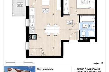 Rzut - Mieszkanie na sprzedaż 2 pokoje o powierzchni 60,21 m² - numer B3/3/39 w Montano bud. B3