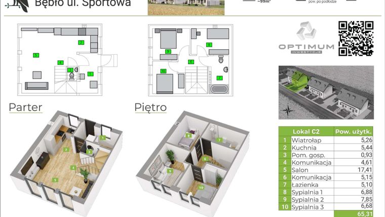 Rzut - Mieszkanie na sprzedaż 4 pokoje o powierzchni 65,31 m² - numer C2 w Pod Orłem