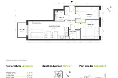 Rzut - Mieszkanie na sprzedaż 3 pokoje o powierzchni 57,29 m² - numer B/B/4 w Augustowska Vita
