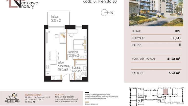 Rzut - Mieszkanie na sprzedaż 2 pokoje o powierzchni 41,98 m² - numer D21 w Enklawa Natury