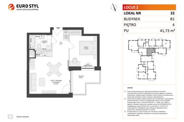 Rzut - Mieszkanie na sprzedaż 2 pokoje o powierzchni 41,73 m² - numer 32 w Locus 2