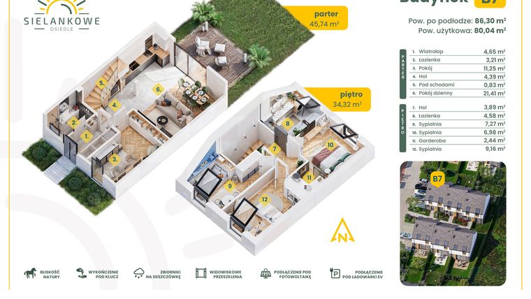 Rzut - Dom na sprzedaż 5 pokoi o powierzchni 86,3 m² - numer B7 w Osiedle Sielankowe