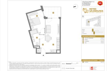 Rzut - Mieszkanie na sprzedaż 2 pokoje o powierzchni 38,18 m² - numer 4 w Apartamenty Metro Wilanowska