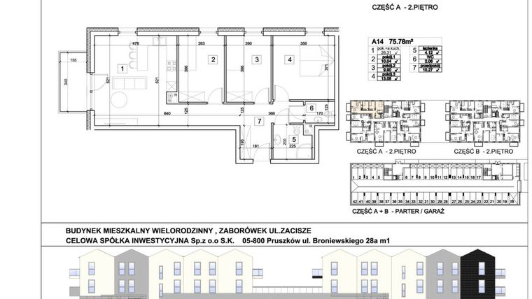 Rzut - Mieszkanie na sprzedaż 4 pokoje o powierzchni 75,78 m² - numer 14 w Kampinoskie Zacisze