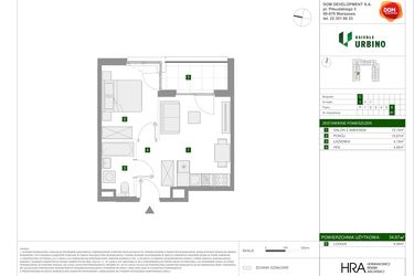 Rzut - Mieszkanie na sprzedaż 2 pokoje o powierzchni 34,67 m² - numer 1.3.C.61 w Osiedle Urbino