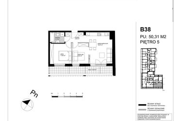 Rzut - Mieszkanie na sprzedaż 2 pokoje o powierzchni 50,52 m² - numer B38 w Apartamenty Kopernika - etap II