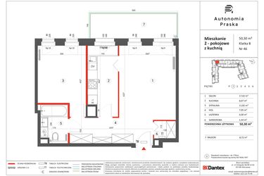 Rzut - Mieszkanie na sprzedaż 2 pokoje o powierzchni 50,3 m² - numer 46 w Autonomia Praska