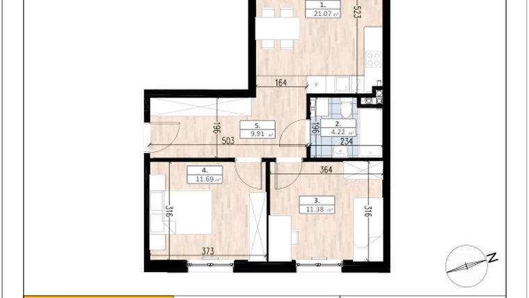 Rzut - Mieszkanie na sprzedaż 3 pokoje o powierzchni 58,27 m² - numer A3/1/3 w ACCANTO
