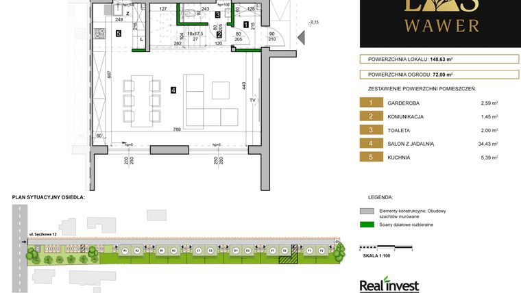 Rzut - Dom na sprzedaż 5 pokoi o powierzchni 148,63 m² - numer E2 w Las Wawer