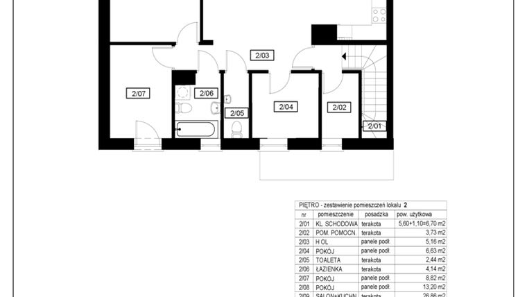 Rzut - Mieszkanie na sprzedaż 4 pokoje o powierzchni 77,68 m² - numer 1.1 w Osiedle Hallera