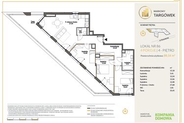Rzut - Mieszkanie na sprzedaż 4 pokoje o powierzchni 88,48 m² - numer 86 w Markowy Targówek