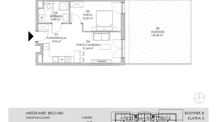 Rzut - Mieszkanie na sprzedaż 2 pokoje o powierzchni 45,78 m² - numer BIII.0.M81 w Przewóz 42 ATAL II