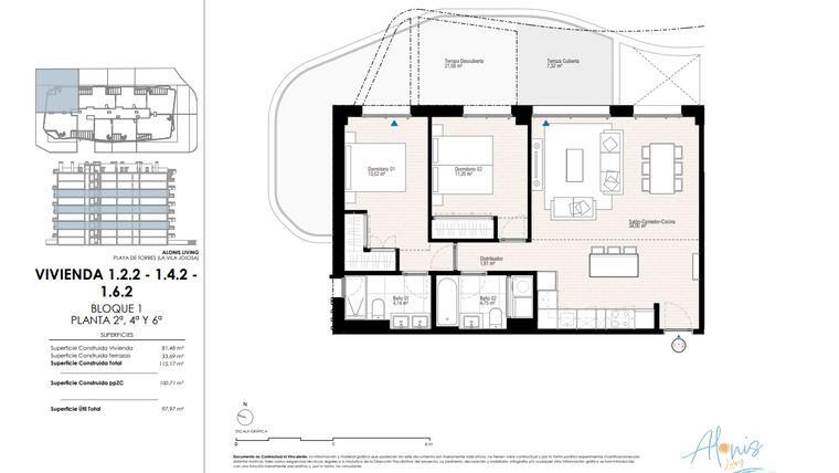 Rzut - Mieszkanie na sprzedaż 2 pokoje o powierzchni 115,17 m² - numer 122 w Alonis Living