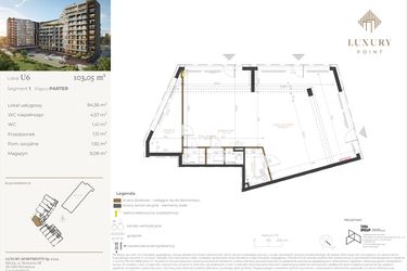 Rzut - Lokal użytkowy na sprzedaż 1 pokój o powierzchni 103,05 m² - numer LU6 w LUXURY POINT